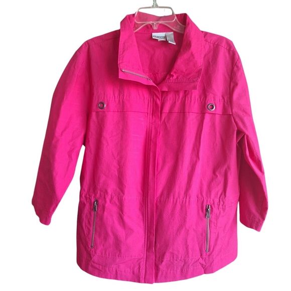 Chicos Womens Coat Long Sleeve Short Trench Style Pink Canvas Cotton Fall XL - Picture 1 of 8